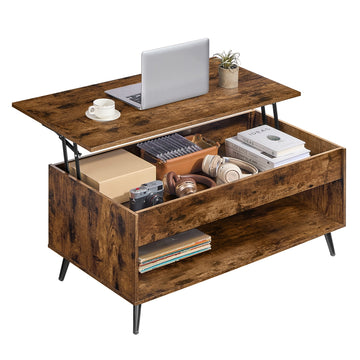 Salontafel met verstelbaar blad en verborgen vak | Vintagebruin-Mat Zwart | 100x50x45/58,5 cm