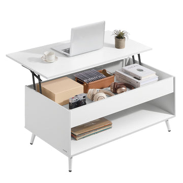 Salontafel met verstelbaar blad en verborgen vak | Sneeuwwit matwit | 100x50x45/58,5 cm