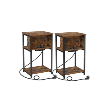 Bijzettafels set van 2, vintage bruin-zwart - spaanplaat en staal - 30 x 34 x 58 cm