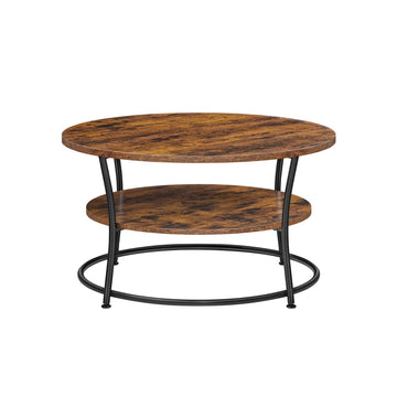 Ronde salontafel met 2 legplanken - vintage - spaanplaat & staal - 80 x 45 cm - binnengebruik