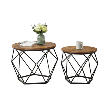 Set van 2 stapelbare bijzettafels - ruimtebesparend - bruin-zwart - 60 x 45 en 50 x 40 cm