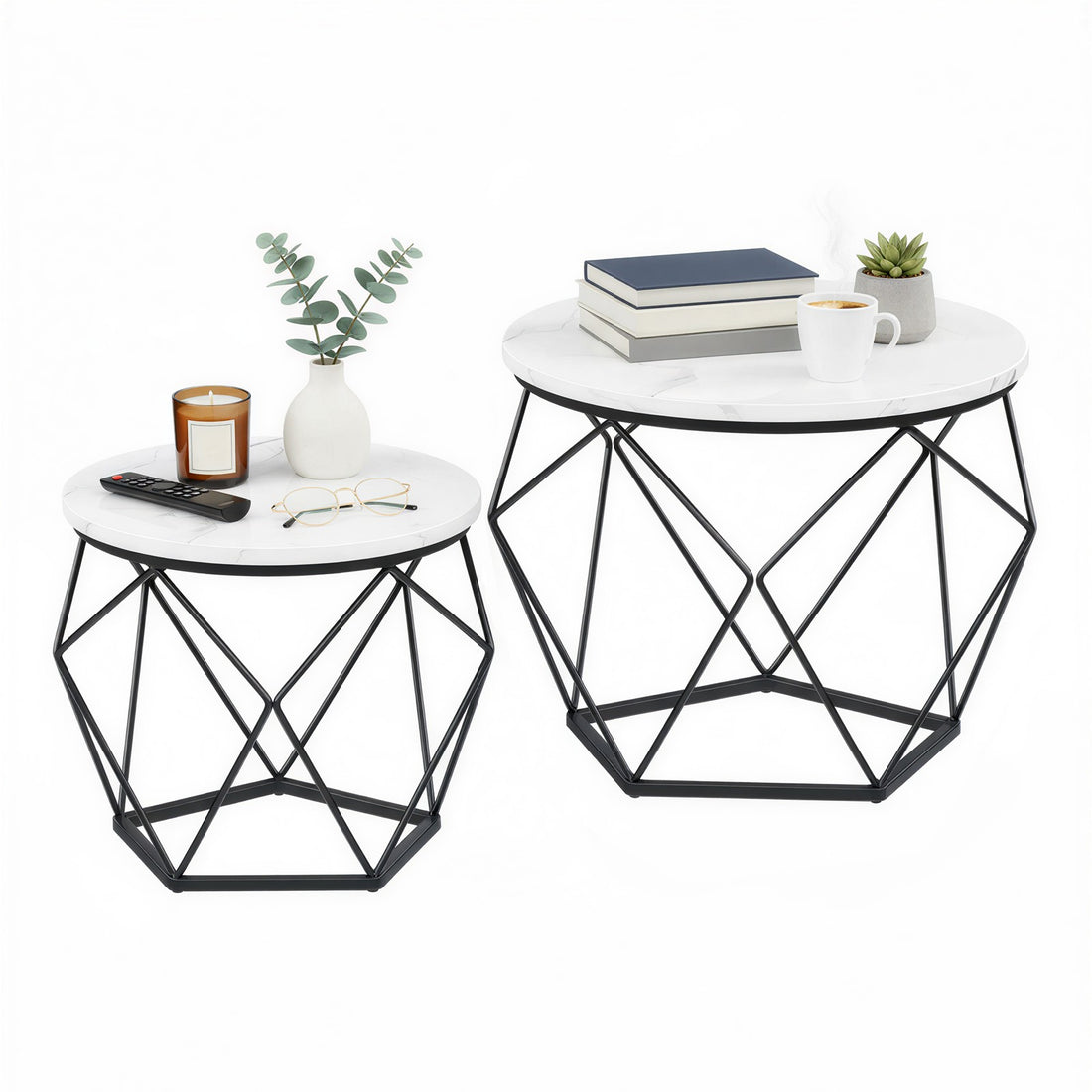 Ronde salontafelset 2-delig modern | Wit-Zwart | 60x60x45 cm