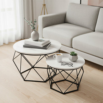 Ronde salontafelset 2-delig modern | Wit-Zwart | 60x60x45 cm