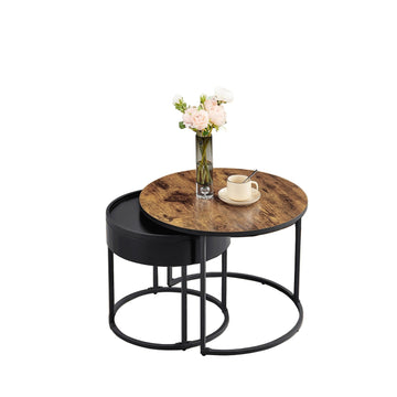 Salontafelset - bruin zwart - ruimtebesparend - MDF & staal - 60/44 cm