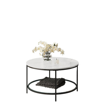 Salontafel marmerlook wit/zwart - verstelbare poten - 80 x 46 cm
