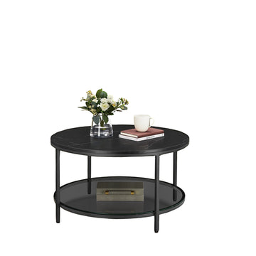 Salontafel, verstelbare hoogte, zwart marmerlook, houtspaanplaat & staal, 80 x 46 cm