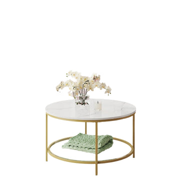 Salontafel - marmerlook wit-goud - verstelbaar - 80 cm Ø x 46 cm hoog