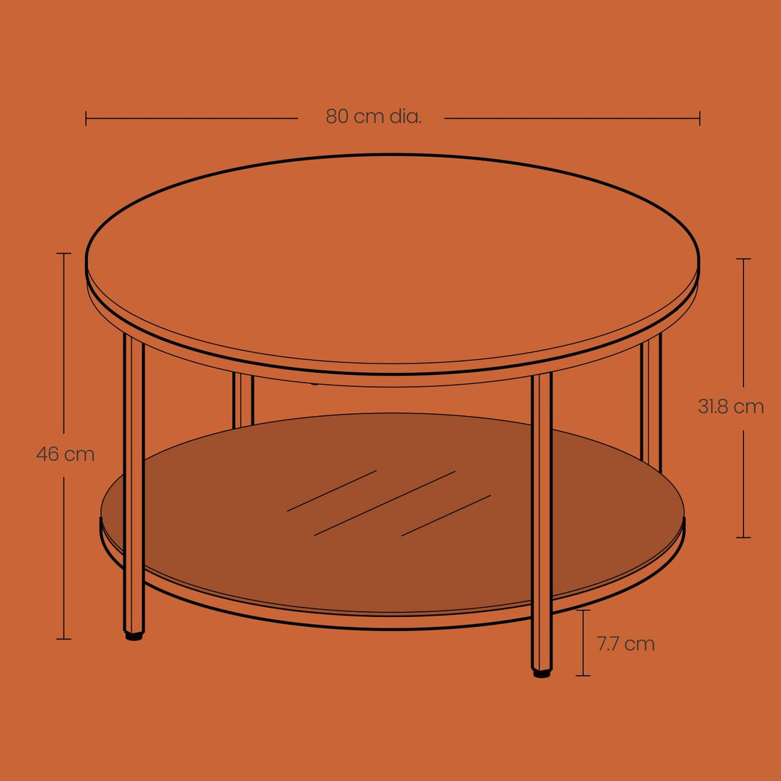 Couchtisch – Marmoroptik Weiß-Gold – verstellbar – 80 cm Ø x 46 cm hoch