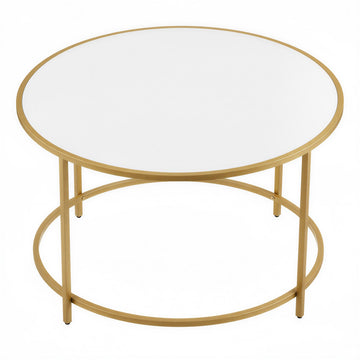 Ronde salontafel met stalen frame | Wit-goud | 84x84x45,5 cm