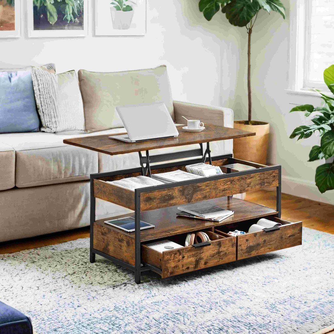 Höhenverstellbarer Couchtisch – platzsparend – 50 x 100 x 48-63 cm