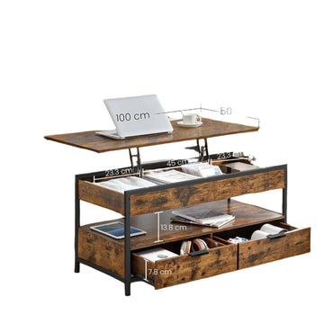 In hoogte verstelbare salontafel - ruimtebesparend - 50 x 100 x 48-63 cm