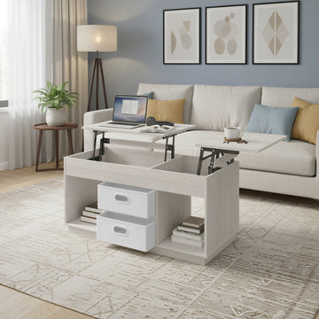 Hoogteverstelbare salontafel met 2 lades | Beige | 100x50x48,5/62 cm