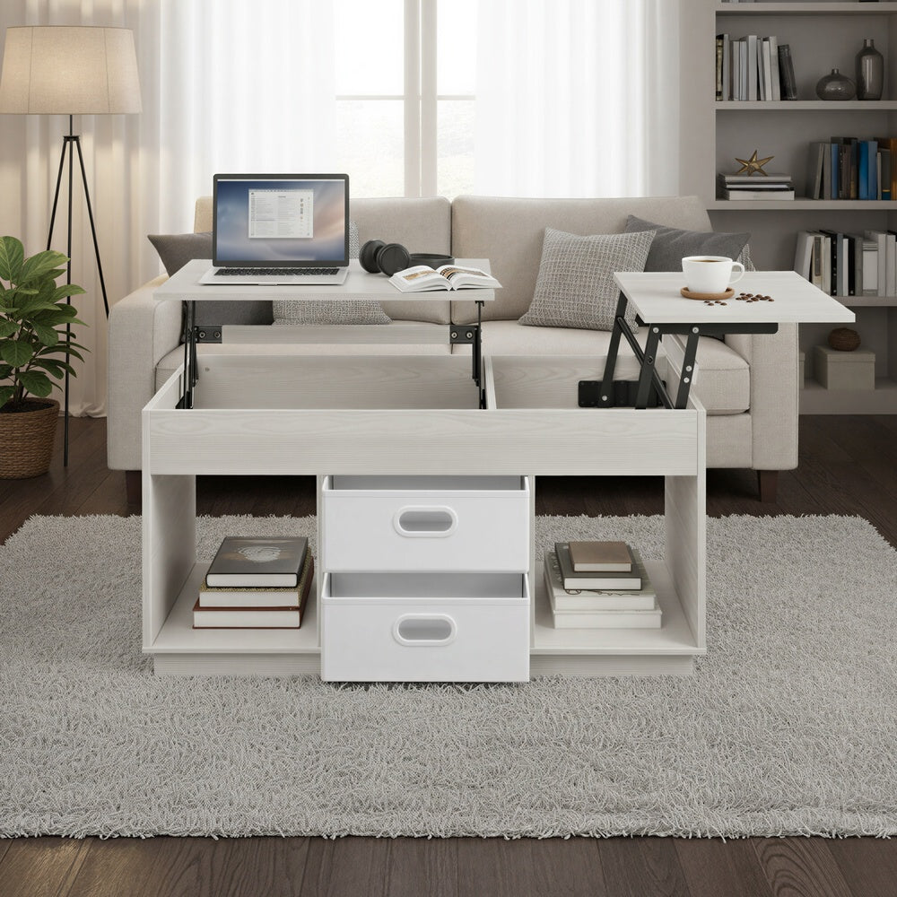 Hoogteverstelbare salontafel met 2 lades | Beige | 100x50x48,5/62 cm