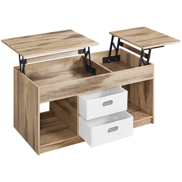 In hoogte verstelbare salontafel met 2 laden | Bruin-wit | 100x50x48/62,3 cm