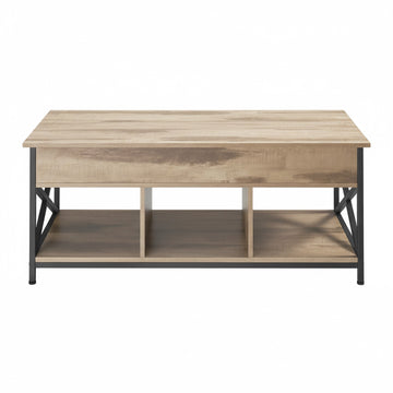 In hoogte verstelbare salontafel met open en verborgen opbergruimte | Bruin-Zwart | 120x60x48-62 cm
