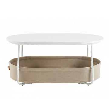 Bijzettafel met stoffen mand en opbergruimte | Wit-Bruin | 100x45x45,7 cm