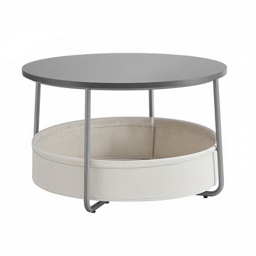 Bijzettafel met stoffen mand en opbergruimte, metalen frame | Grijs-Wit | 75x75x45 cm