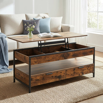 Hoogteverstelbare salontafel voor woonkamer | Bruin-zwart | 120,5x50,5x48,5-63,5 cm
