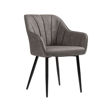 Eetkamerstoel met armleuningen, PU- en fluwelen bekleding, grijs, 62,5 x 60 x 85 cm
