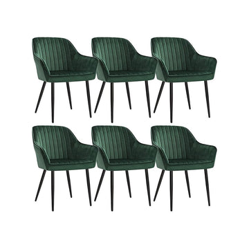 Set van 6 eetkamerstoelen, fluweel, metalen poten, groen/zwart, 62,5 x 60 x 85 cm