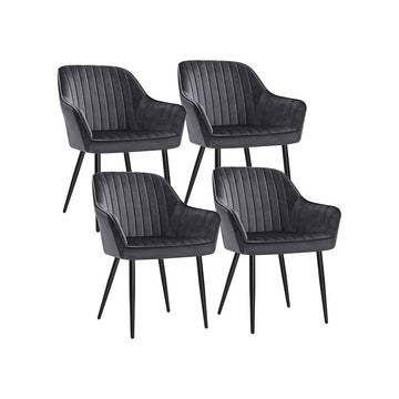 Gestoffeerde eetkamerstoelen 4 stuks, fluweel, metalen poten, grijs/zwart, 62,5 x 60 x 85 cm