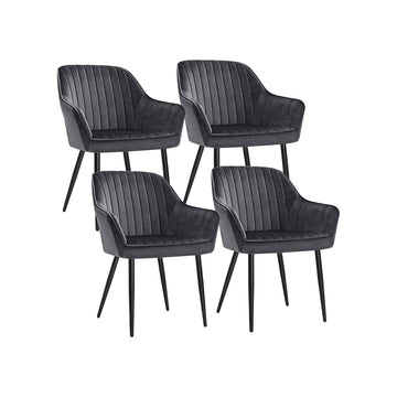 Set van 4 fluwelen eetkamerstoelen - Gestoffeerd - Comfortabel - Houten poten