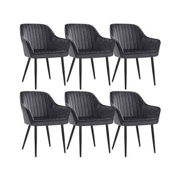 Eetkamerstoelen set van 6 - fluweel - metalen poten - grijs/zwart - 62,5 x 60 x 85 cm