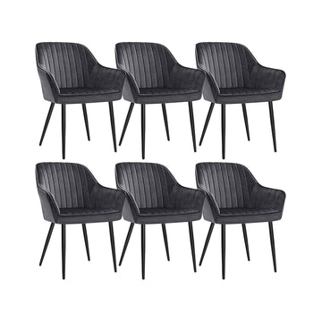 Eetkamerstoelen set van 6 - grijze fluwelen stoelen - 62,5 x 60 x 85 cm