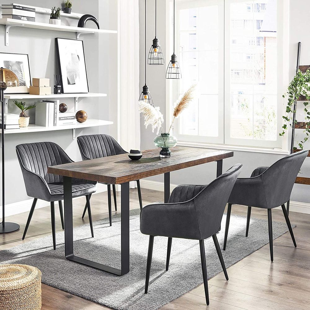 Esszimmerstühle 6er Set - Samt - Metallbeine - Grau/Schwarz - 62,5 x 60 x 85 cm