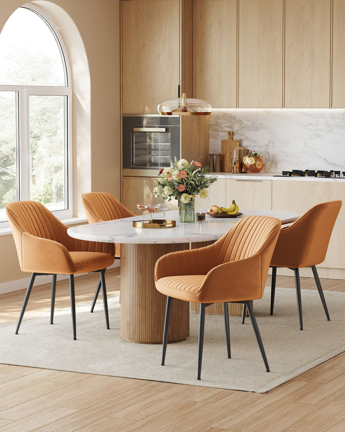 Esszimmerstuhl mit Armlehnen - Samt - Komfortables Design - 60 x 62,5 x 85 cm