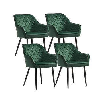 Set van 4 groene fluwelen eetkamerstoelen - industriële stijl - 62,5 x 60 x 85 cm