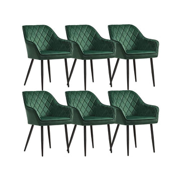 Eetkamerstoelen set van 6 - armleuningen - fluweel - groen - 62,5 x 60 x 85 cm
