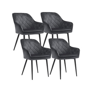 Gestoffeerde eetkamerstoelen, set van 4, fluweel, grijs, 62,5 x 60 x 85 cm
