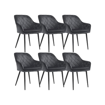 Eetkamerstoelen met armleuningen, fluweel, grijs, set van 6 - 62,5 x 60 x 85 cm