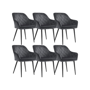 Set van 6 eetkamerstoelen - fluweel - ergonomisch - gepoedercoat metaal - 62,5 x 60 x 85 cm
