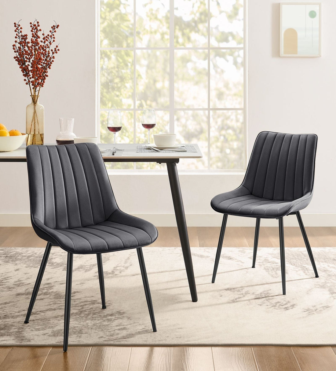 Esszimmerstuhl 2er-Set - Stahlbeine - Grau - 60 x 50,1 x 88,6 cm