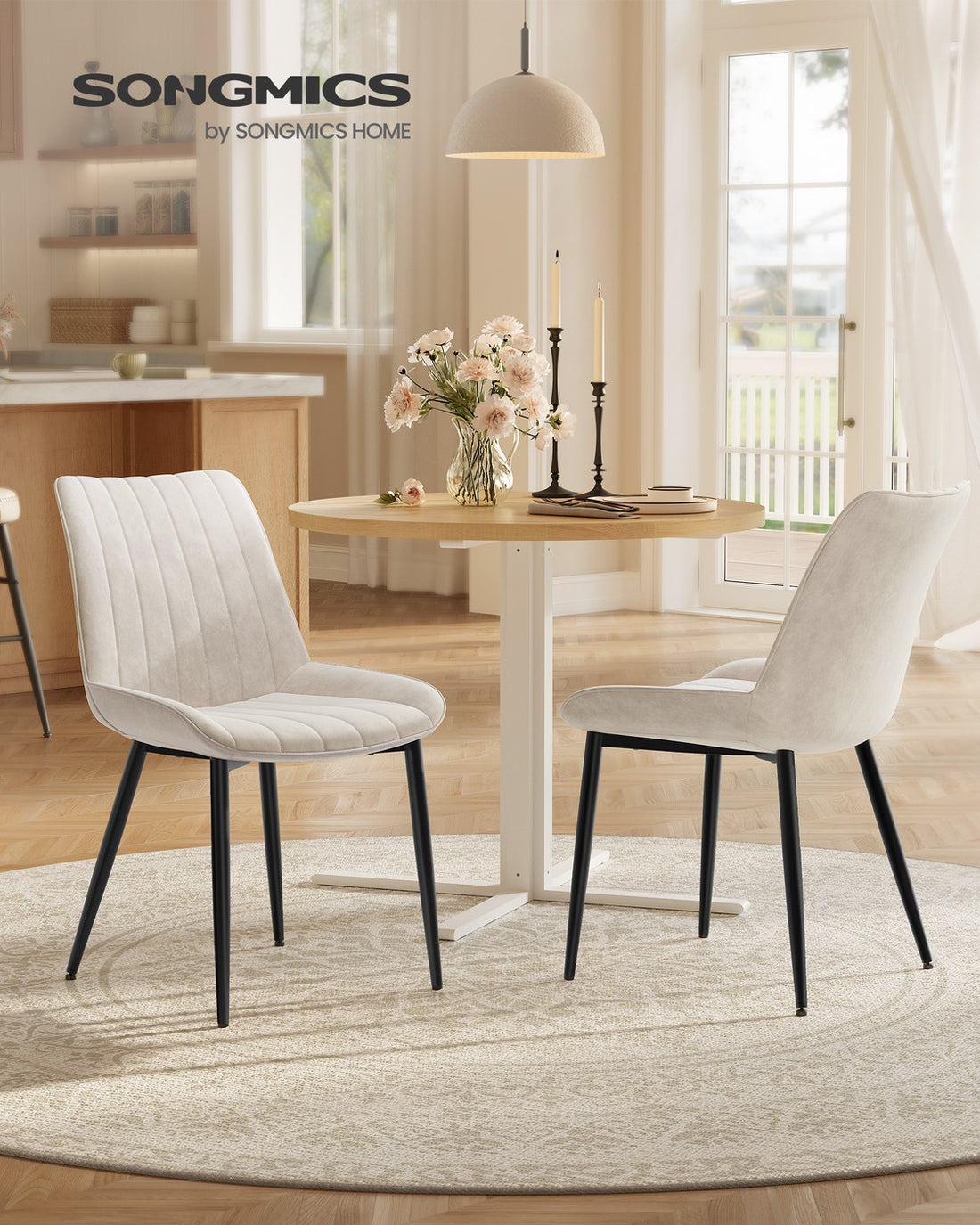 Esszimmerstühle 2er-Set | Cappuccinobeige und Tintenschwarz | 48,5x58x79,5 cm