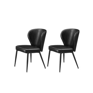 Eetkamerstoelen set van 2 - zwart kunstleer - gewatteerde zittingen - stijlvol design