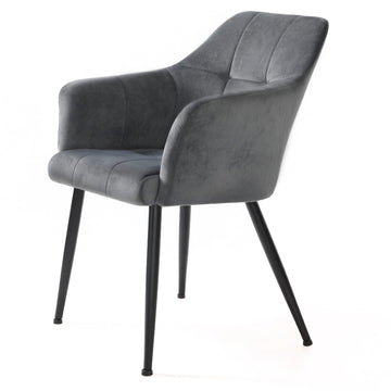 Eetkamerstoel met armleuningen en rugleuning, metalen poten | Grijs | 61x60x86,5 cm
