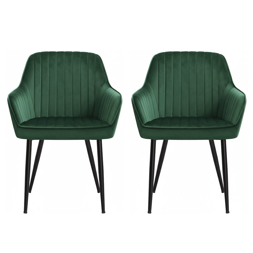 Esszimmerstuhl 2er Set, Samt, Armlehnen | Grün-Schwarz | 60x62,5x85 cm
