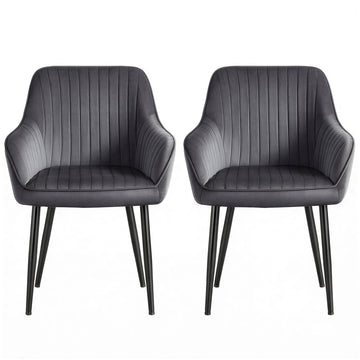 Eetkamerstoelen 2-delige set met armleuningen en metalen poten | Grijs | 60x62,5x85 cm
