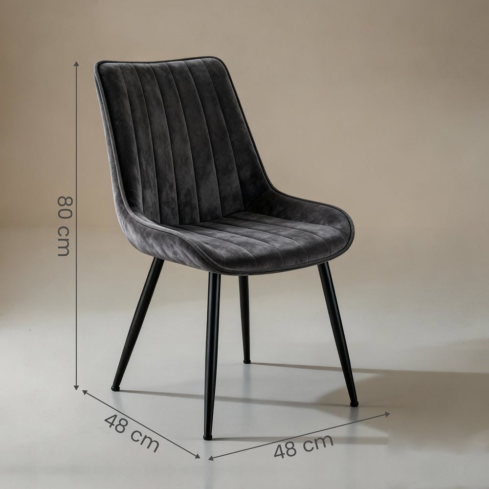 Set med 2 matstolar med stålben | Grå-svart | 48x57x80 cm