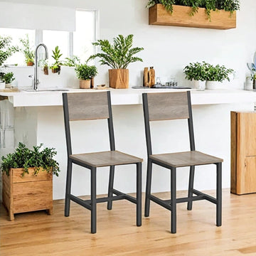 2-delige eetkamerstoelen set bruin-grijs hout en staal 36x46,6x87,1 cm