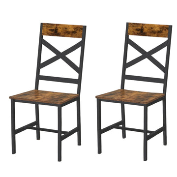 Vintage bruin-zwarte eetkamerstoelen, set van 2, hout en staal, 43,4 x 43 x 95,5 cm