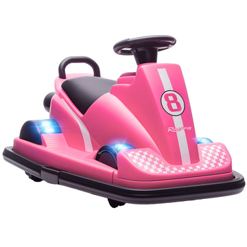 Kinderbumperauto met LED, muziek en 360° stuurwiel | Kleur: Roze | Afmetingen: 53x74x48 cm