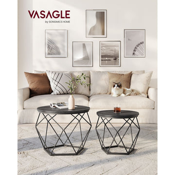 2-delige set bijzettafels zwart – chipboard en staal