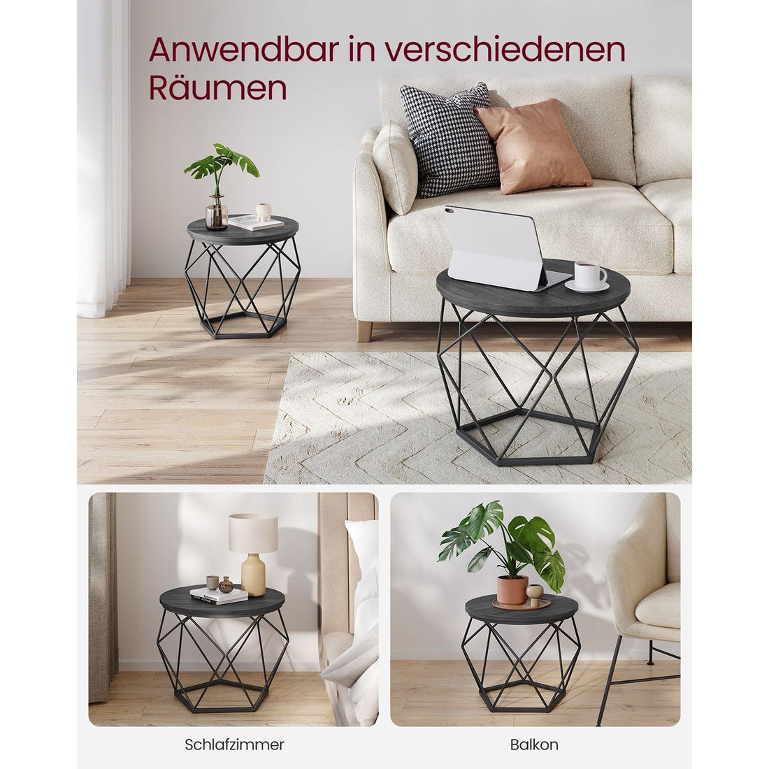 2-teiliges Set Beistelltische schwarz – Spanplatte und Stahl