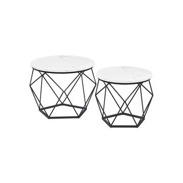 Bijzettafels 2-delige set - nesttafels - spaanplaat staal - 20 kg - wit-zwart
