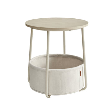 Ronde bijzettafel met stoffen mand | Beige | 45x45x50 cm