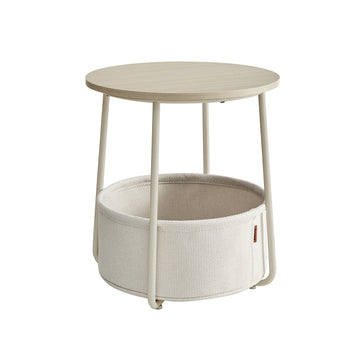 3-delige bijzettafelset beige spaanplaat staal polyester opbergmand